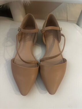 Kelly & Katie Pointed Toe Ankle-Strap Flats in Nude Tan